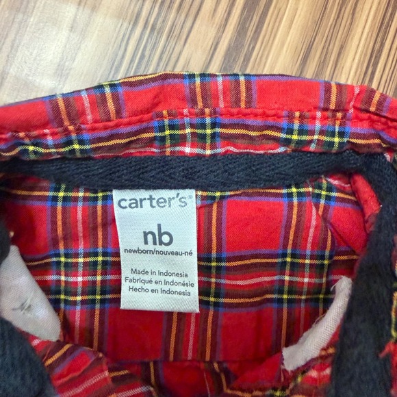 Red Plaid Long Sleeve Button Down Bodysuit Carter's Newborn Tartan Cotton Sz NB - Picture 3 of 5